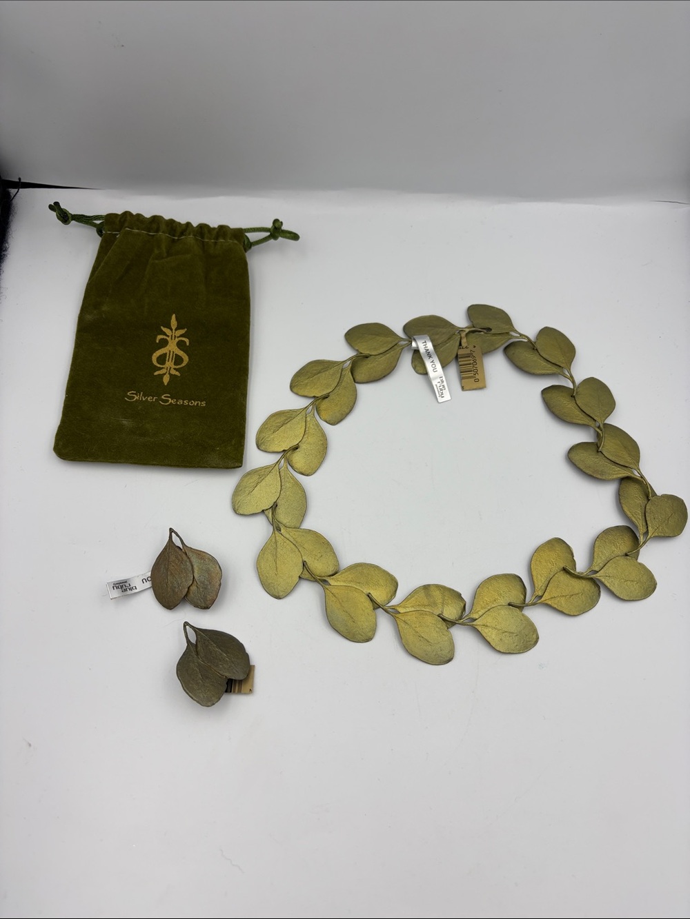 Bronze Michael Michaud Eucalyptus Leaf Necklace and Earrings
